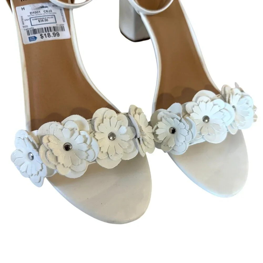 White Mountain Floral Ankle Strap Heels 10M Sandals Wedding Block Spring Easter - Picture 3 of 5